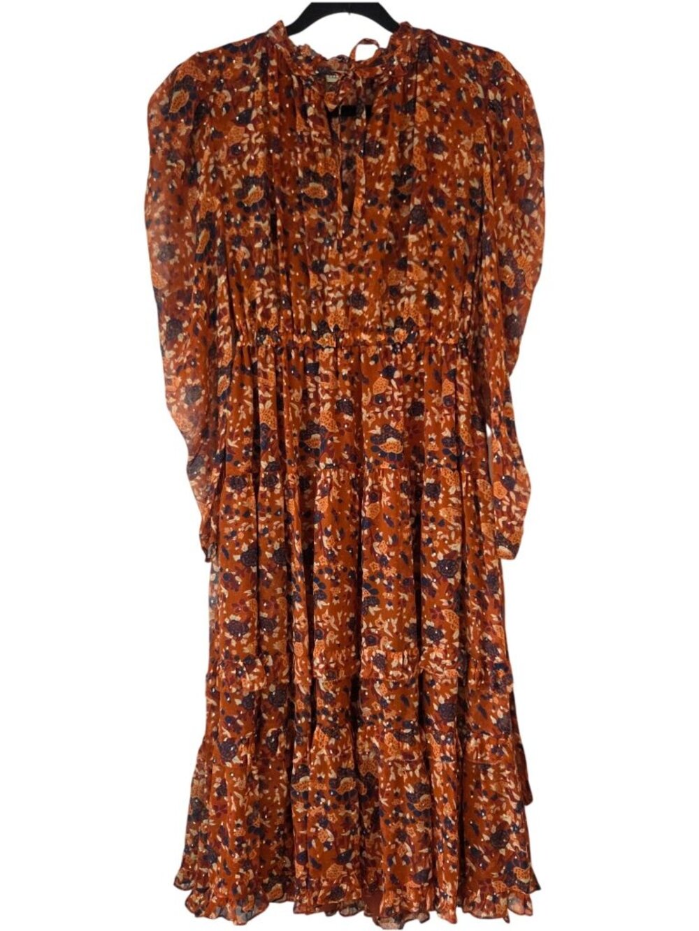 Ulla Johnson Silk Blend Orange Floral Tiered Dress Boho Women's 6